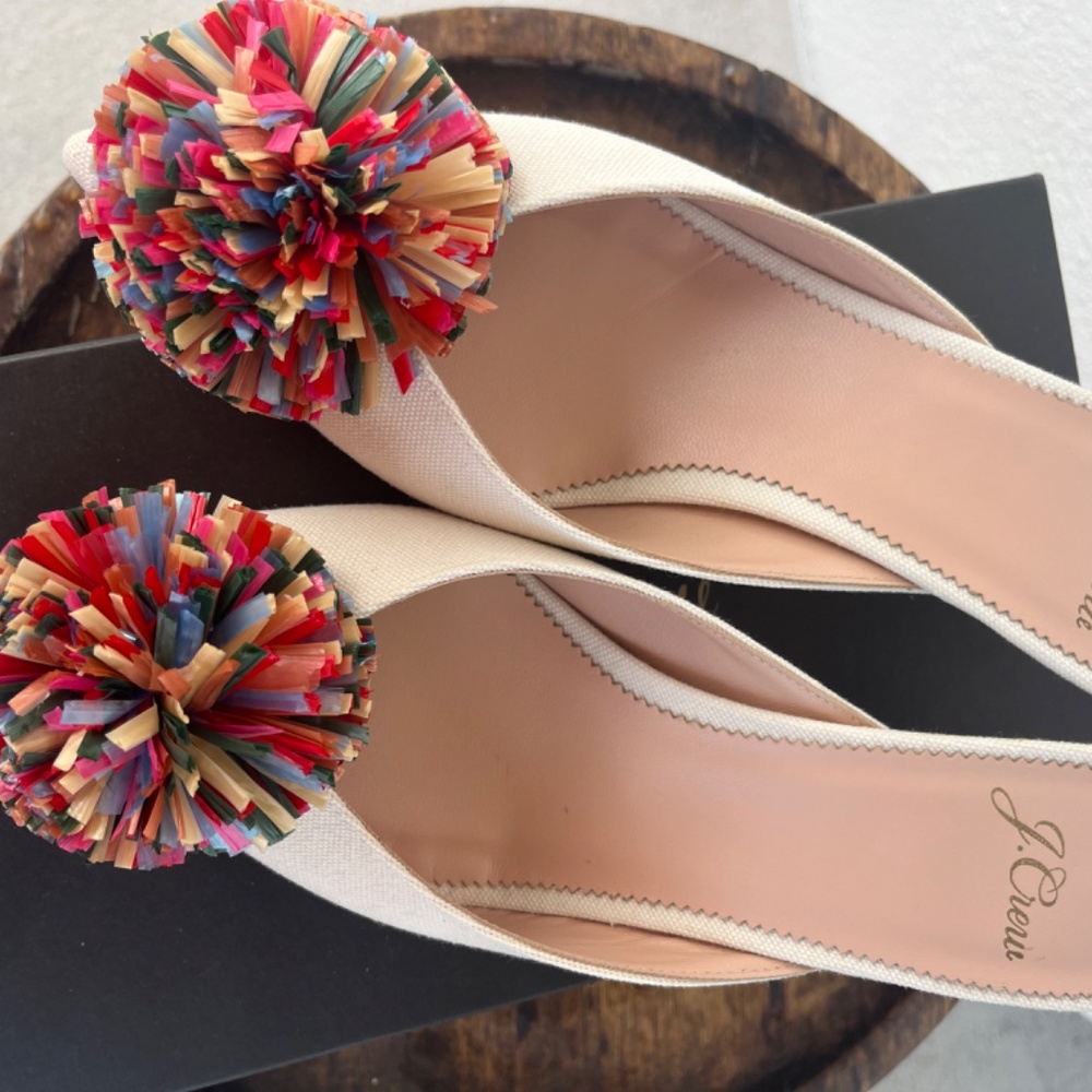 J. Crew Sophia canvas pom-pom mules - Size 7.5